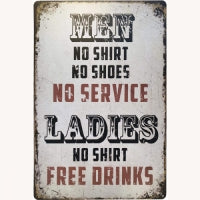 Men No Shirt 8 x 12 Tin Sign