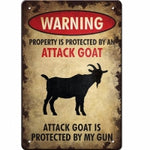 Warning Property Protected Attack Goat 12 x 16 Tin Sign