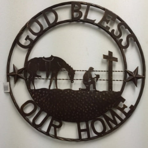 24" God Bless Our Home Praying Cowboy in Rope