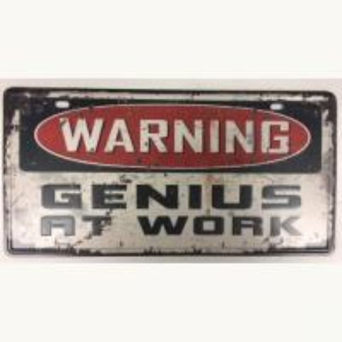 Genius At Work ~ Tin Sign License Plate