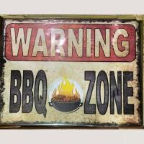 Warning BBQ Zone 12 x 16 Tin Sign