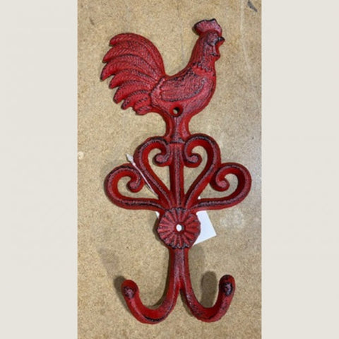 Red Rooster Cast Iron Hook Decor