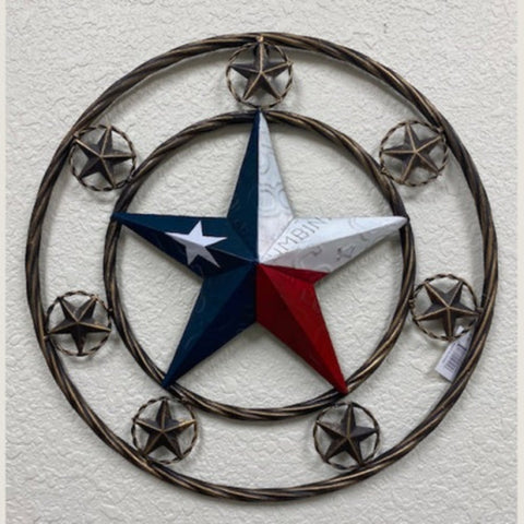 18" Red White Blue License Plate Texas Star Double Rope