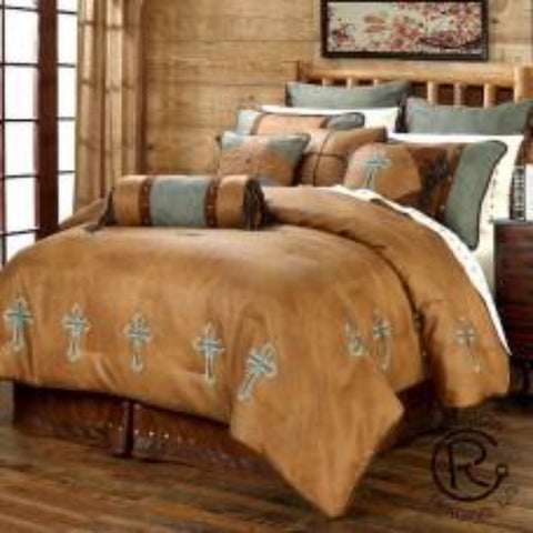 Queen Turquoise Cross Comforter Set