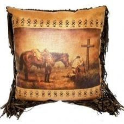 Praying Cowboy Printed Leather Pillow