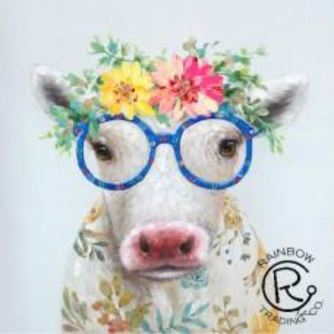 Flower Cow with Glasses Canvas