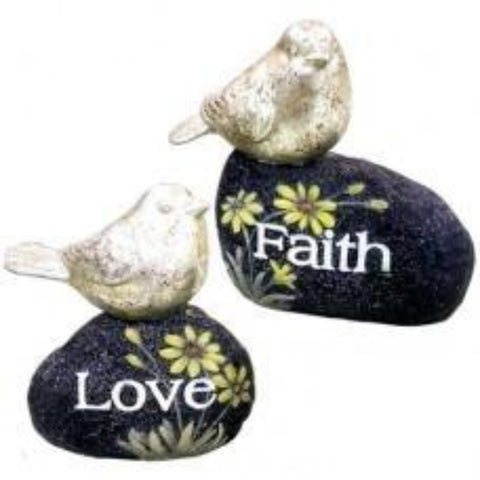 Love Faith Bird on Rock Set of 2