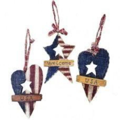 Flag Heart & Star 9 Piece Set Ornaments