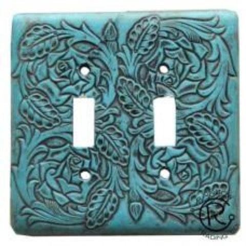 Turquoise Tooled Double Switch Plate