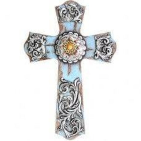 Silver Concho Turquoise Wall Cross