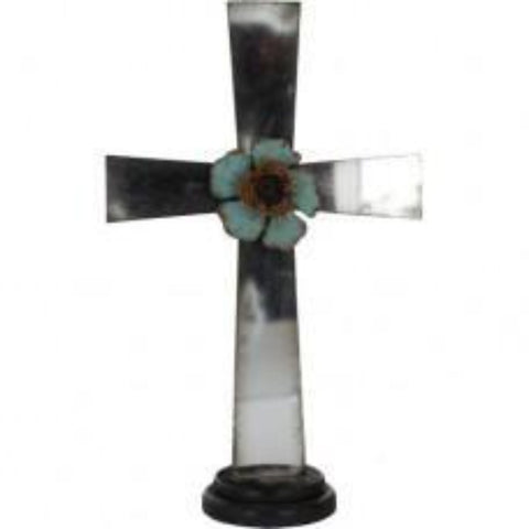 Large Silver Metal Cross with Base