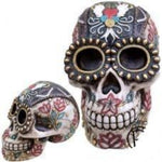 Skull with Embroider Flower Figurine