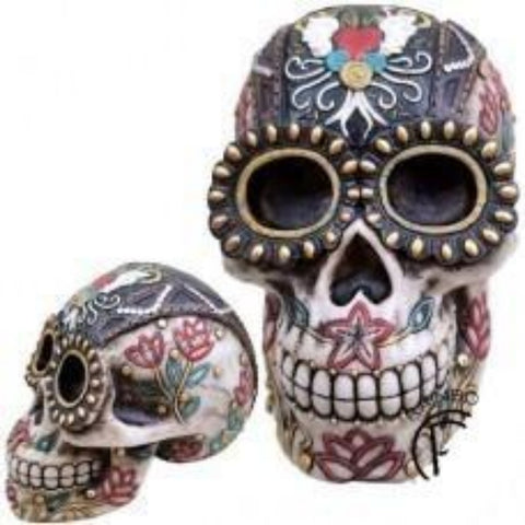 Skull with Embroider Flower Figurine