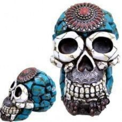 Skull with Turquoise Figurine