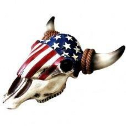 US Flag Cow Skull Trinket Box