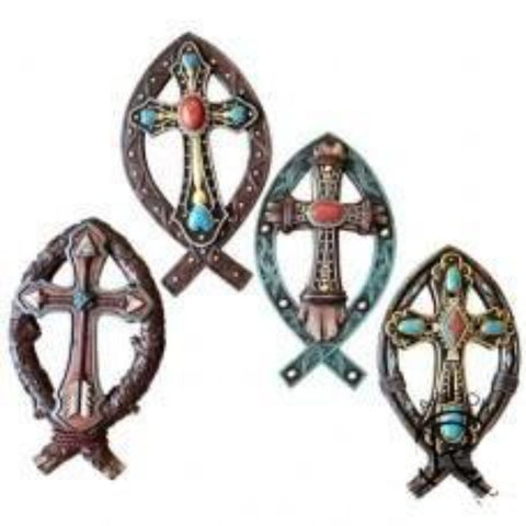 Fish with Cross Plaque Set of 4