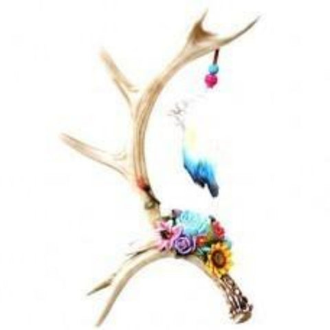 Single Antler with Flowers Décor