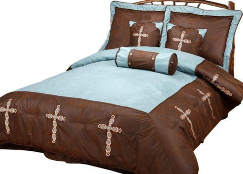 Turquoise Cross Bedding 5 Piece Set Twin