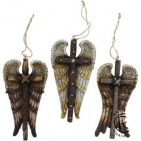 Cross with Wing Ornament 3 Piece Set